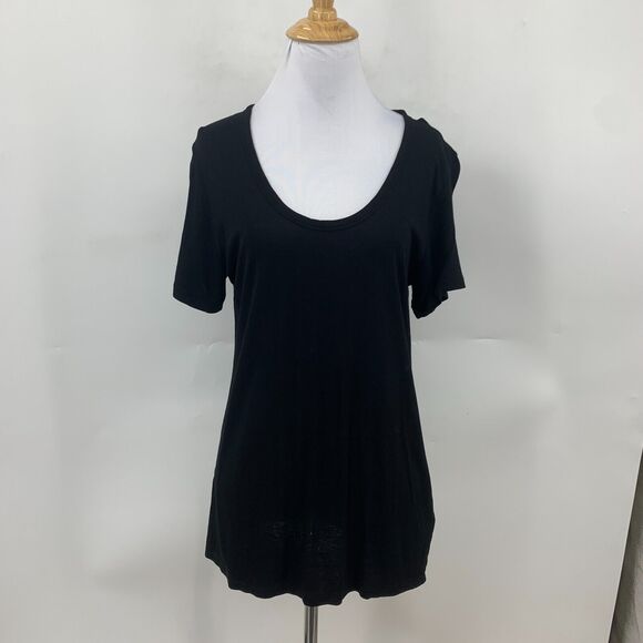 Alexander Wang Shirt Womens XS Extra Small Black Low Scoop Short Sleeve Stretch - Picture 2 of 10